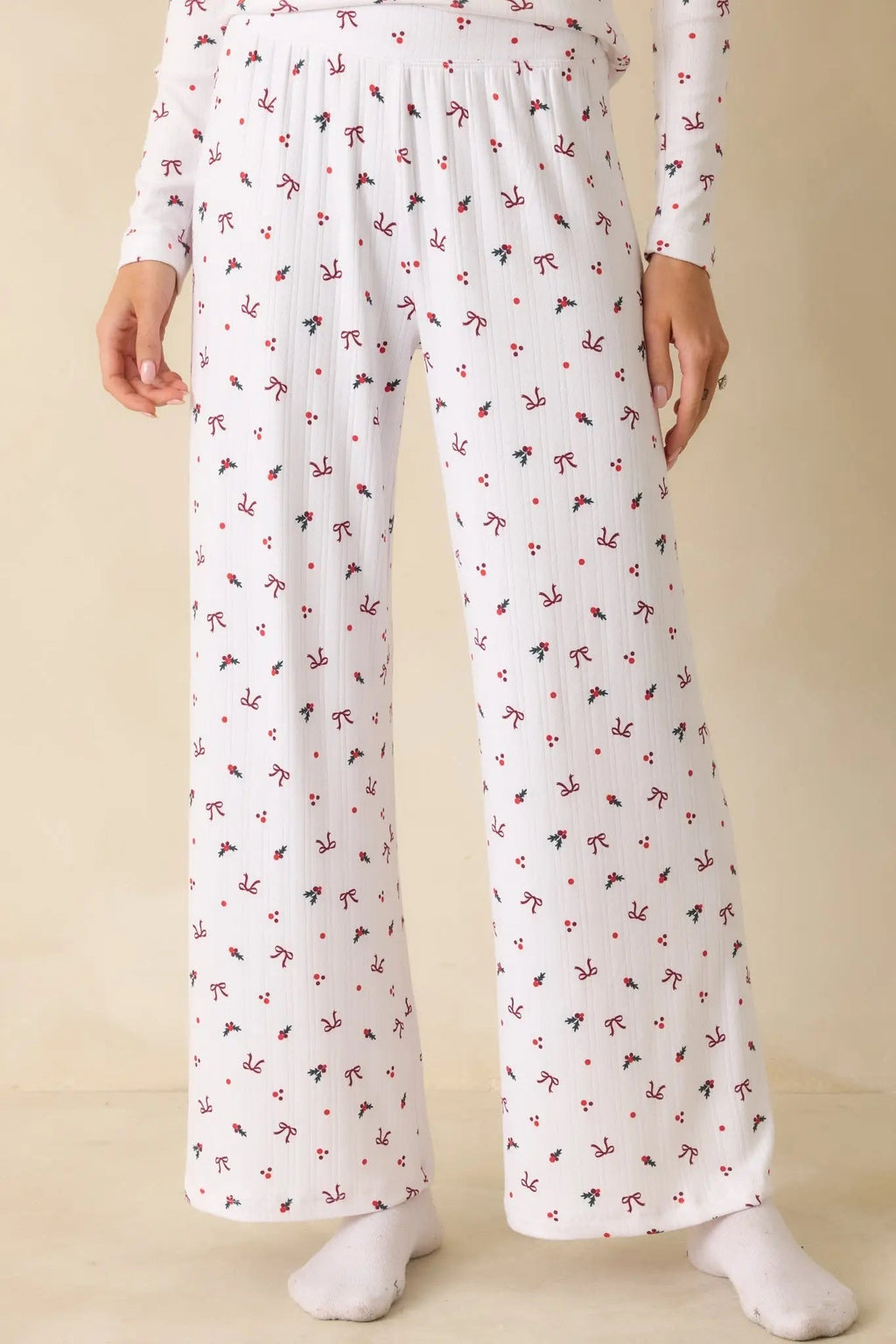Women's Z Supply White Multi Luxe Holly Pointelle Pajama Pants | 95% Polyester & 5% Spandex 0