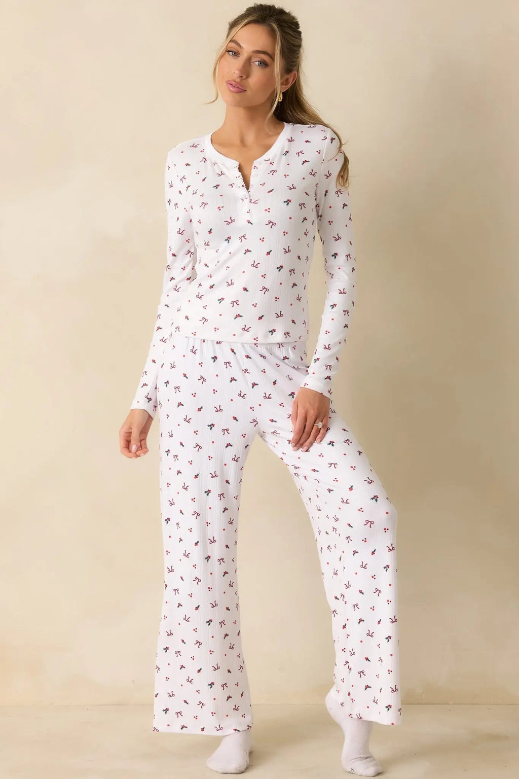 Women's Z Supply White Multi Luxe Holly Pointelle Pajama Pants | 95% Polyester & 5% Spandex 1