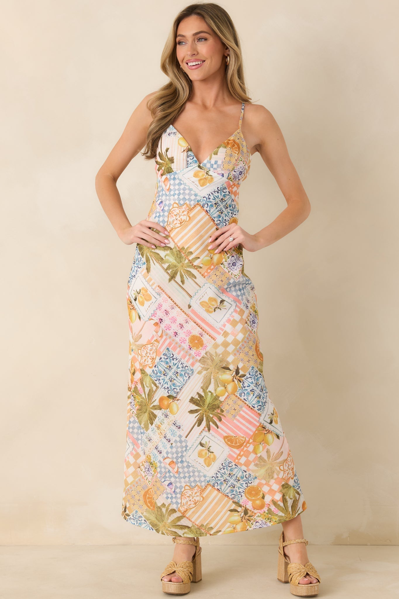 Women's Zest Is Yet To Come Citrus Patchwork Slip Maxi Dress | 65% Cotton & 35% Polyester 2