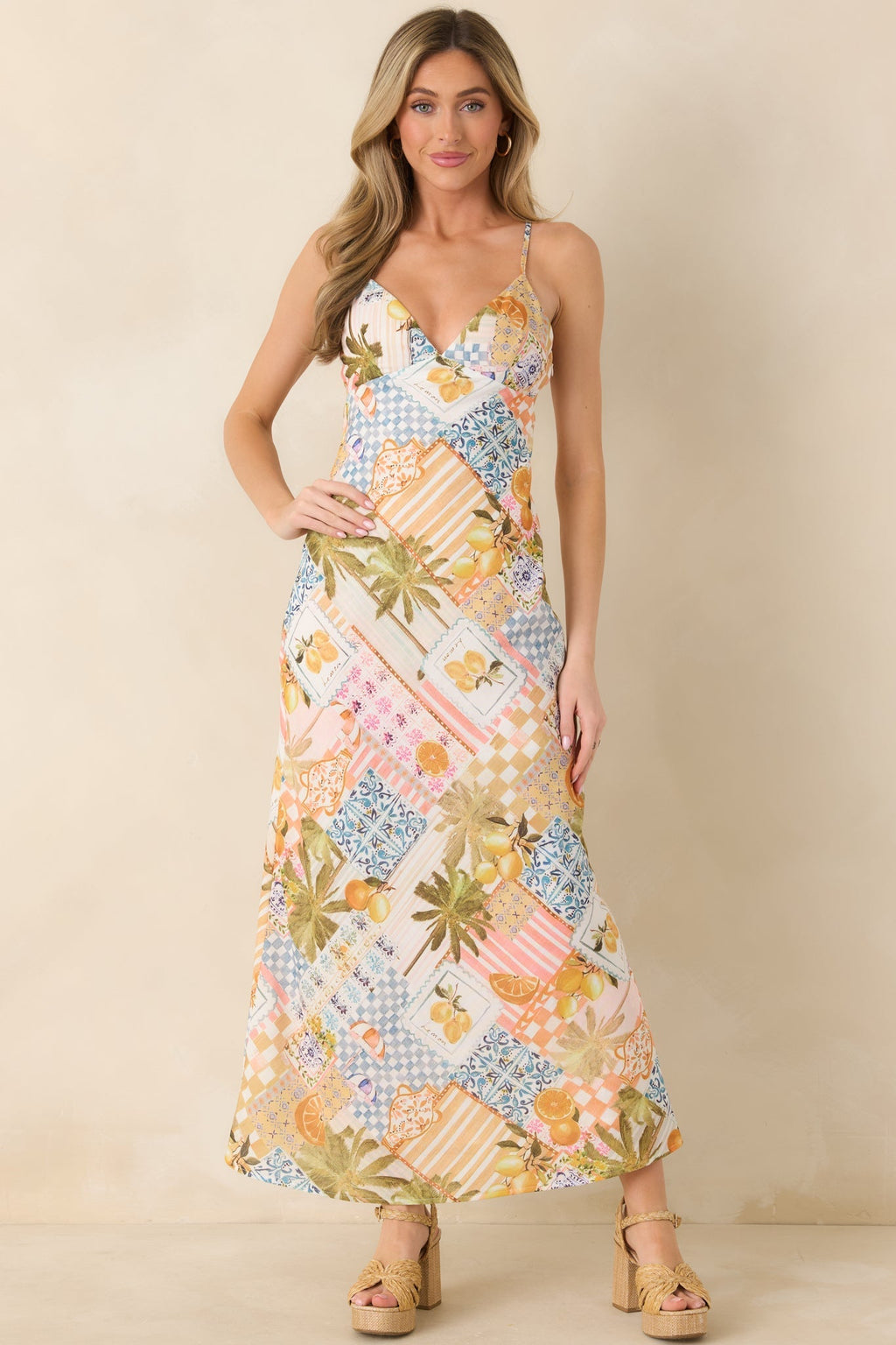 Women's Zest Is Yet To Come Citrus Patchwork Slip Maxi Dress | 65% Cotton & 35% Polyester 4