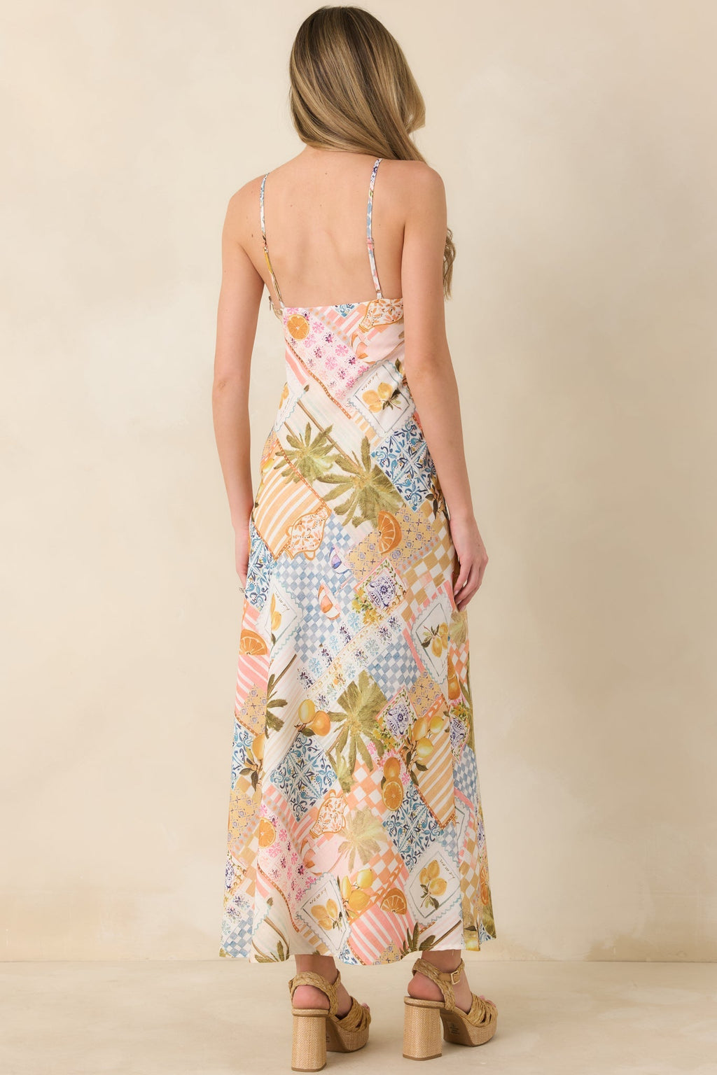 Women's Zest Is Yet To Come Citrus Patchwork Slip Maxi Dress | 65% Cotton & 35% Polyester 6
