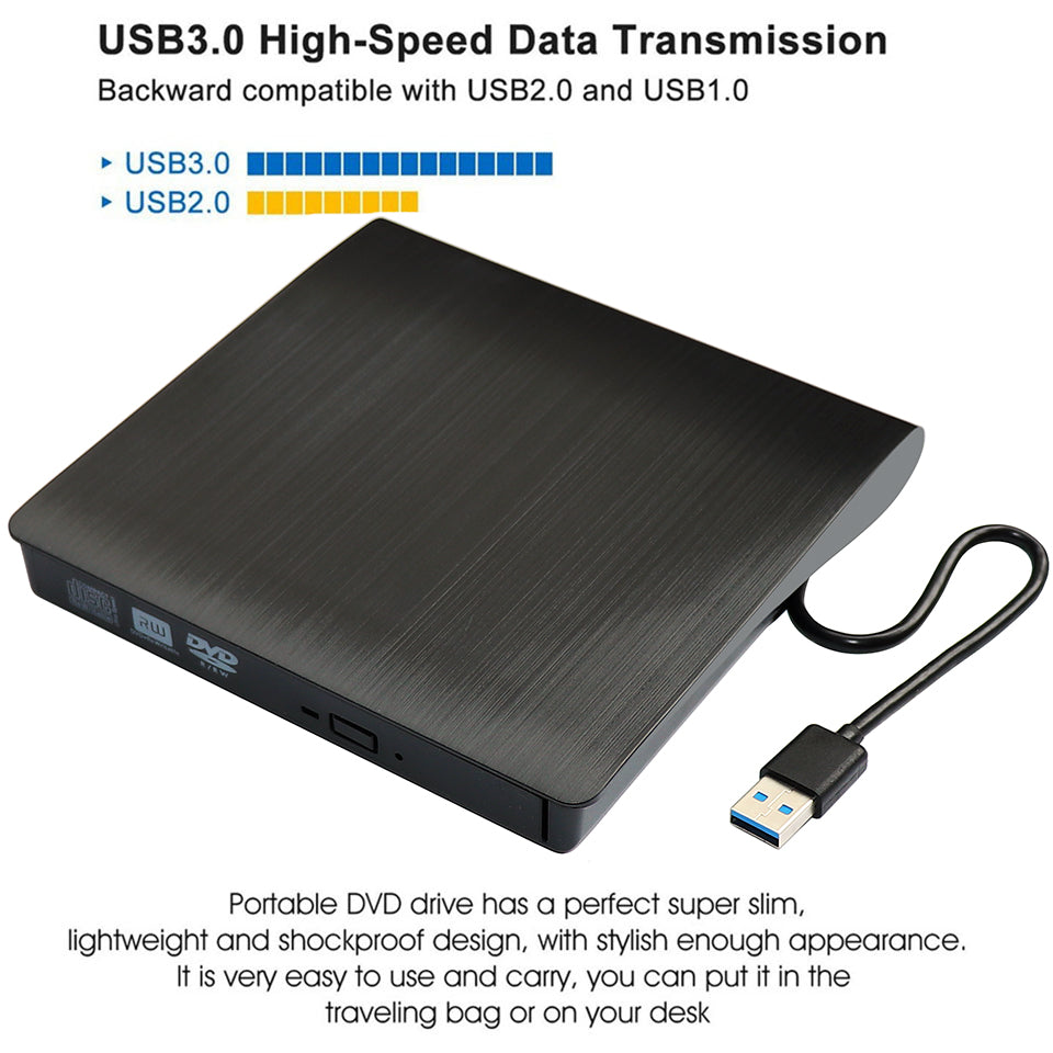 External CD/DVD Drive — USB 3.0 for Laptop