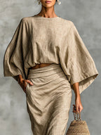 Zyphorynne | Women's Loungewear Two Piece Set with Chic Batwing Sleeves | Effortless Elegance for Any Occasion