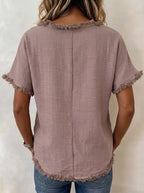 Fringed short-sleeve top detail
