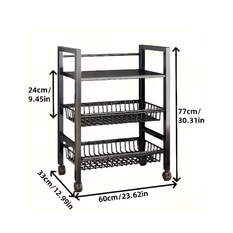 4-Tier Rolling Storage Rack — Metal Shelf with Wire Baskets & Wheels