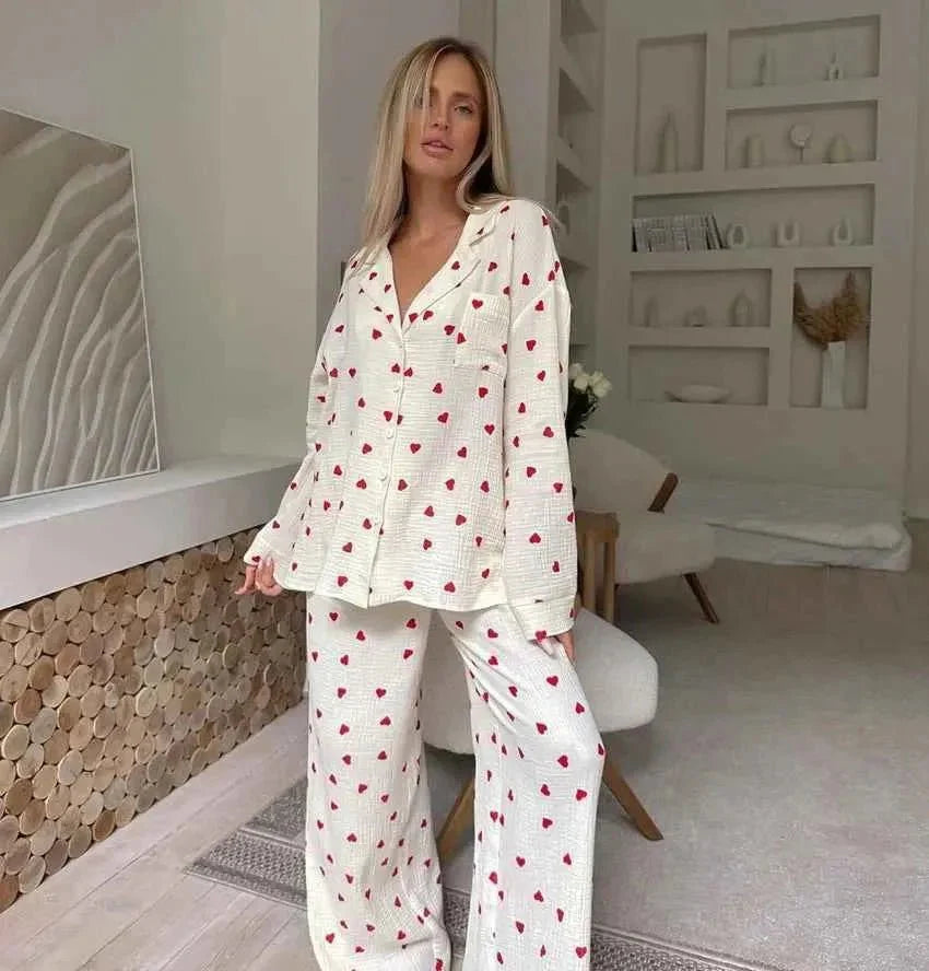 Heart-print pajama set detail view