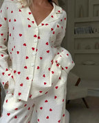 Heart-print two-piece loungewear set full view
