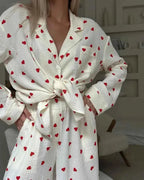 Wide-leg heart-print pajama pants