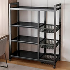 4-tier rolling metal storage rack with wire baskets