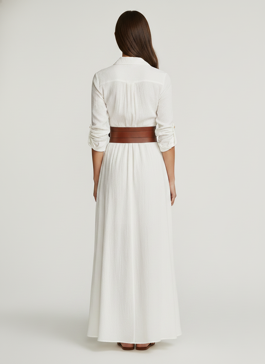 Bohemian Maxi Dress with Long Sleeves & High Front Split