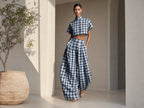 Women's Blue White Plaid Two-Piece Set – High Neck Crop Top &...