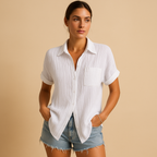 Cotton gauze short-sleeve chest-pocket shirt detail