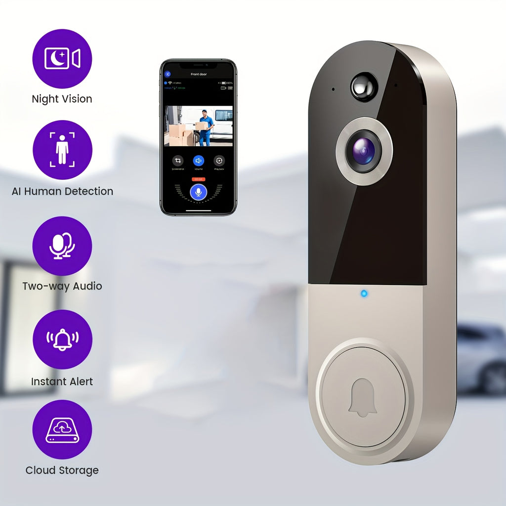 2K Wide-Angle Video Doorbell — 166° View, AI Detection, Wireless