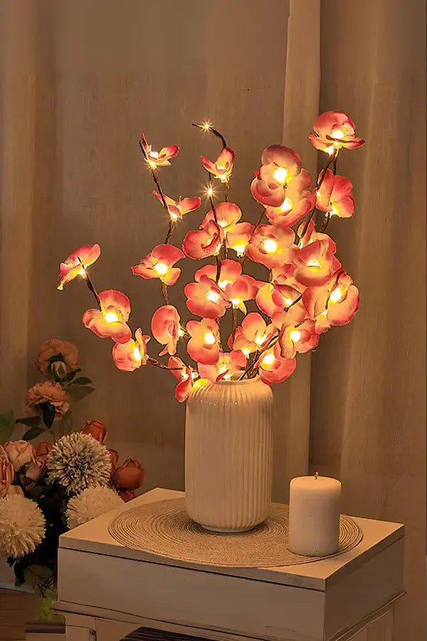 Cherry blossom decorative lights glowing