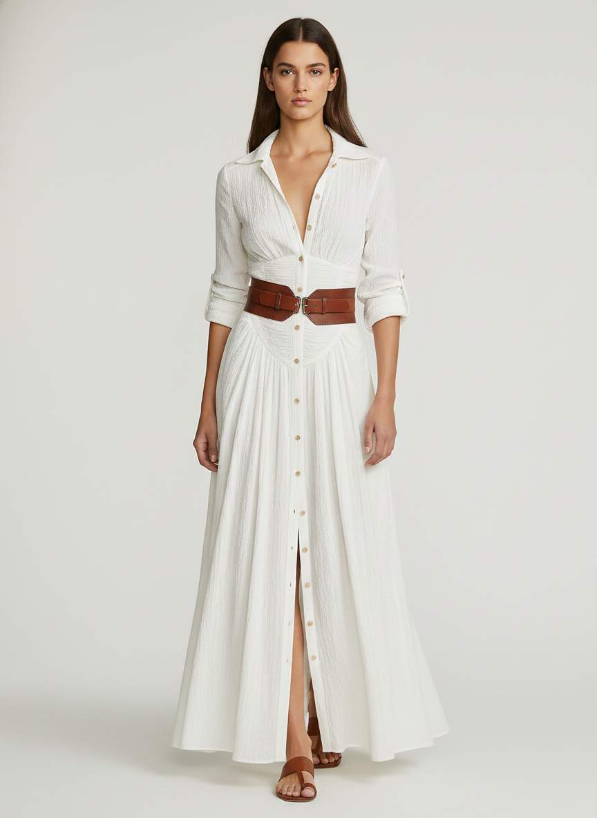 Bohemian Maxi Dress with Long Sleeves & High Front Split