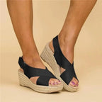 Comfort wedge espadrille sandals - black