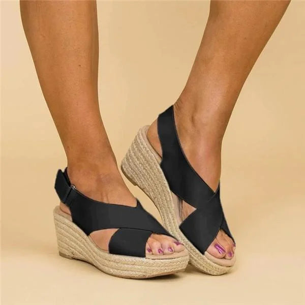 Comfort wedge espadrille sandals - black