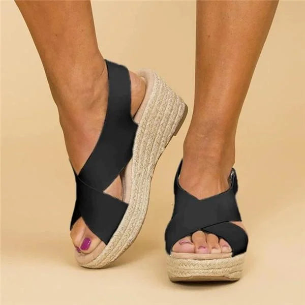 Comfort wedge espadrille sandals - black