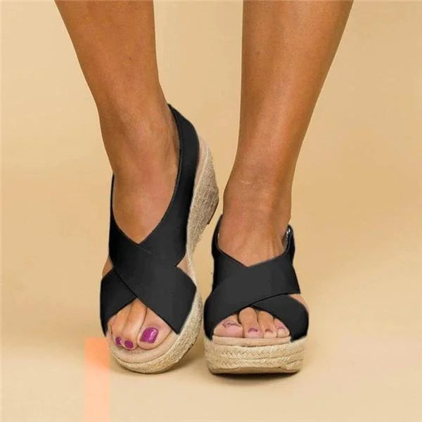 Comfort wedge espadrille sandals - black