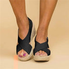 Comfort wedge espadrille sandals - black