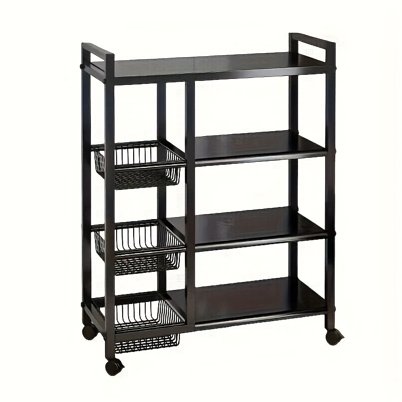 4-Tier Rolling Storage Rack — Metal Shelf with Wire Baskets & Wheels