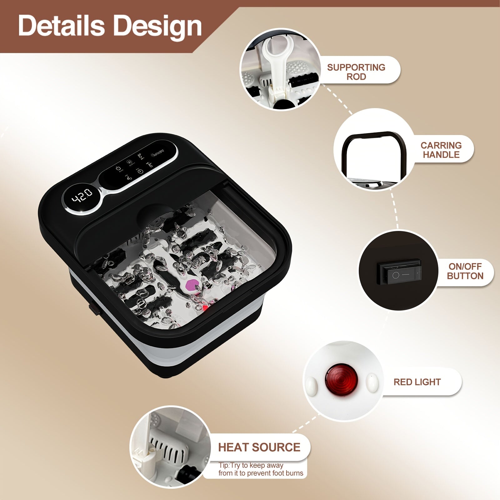 Collapsible Foot Spa & Massager — Heated Bath, Rollers, Bubbles & Timer