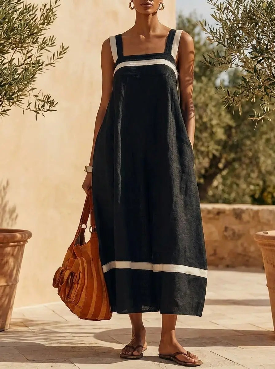 Model in linen slip midi dress
