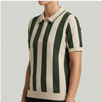 Model wearing Green Knit Polo Shirt in studio - 2