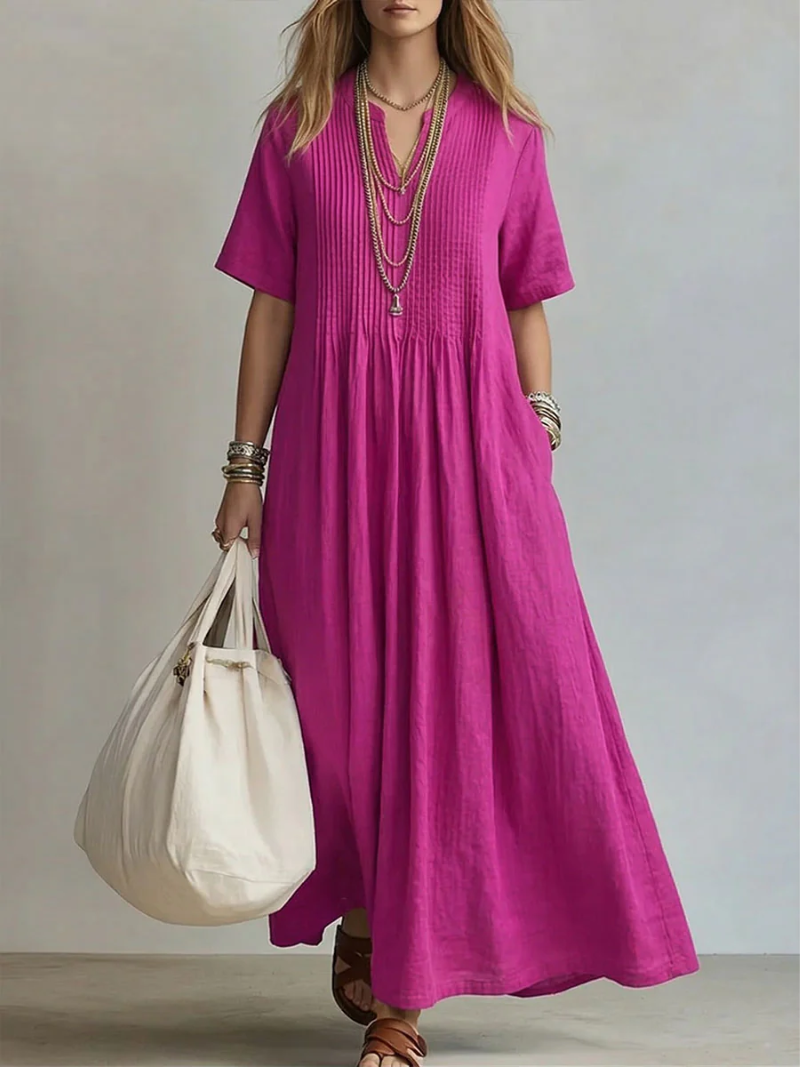 Pleated maxi dress in pink