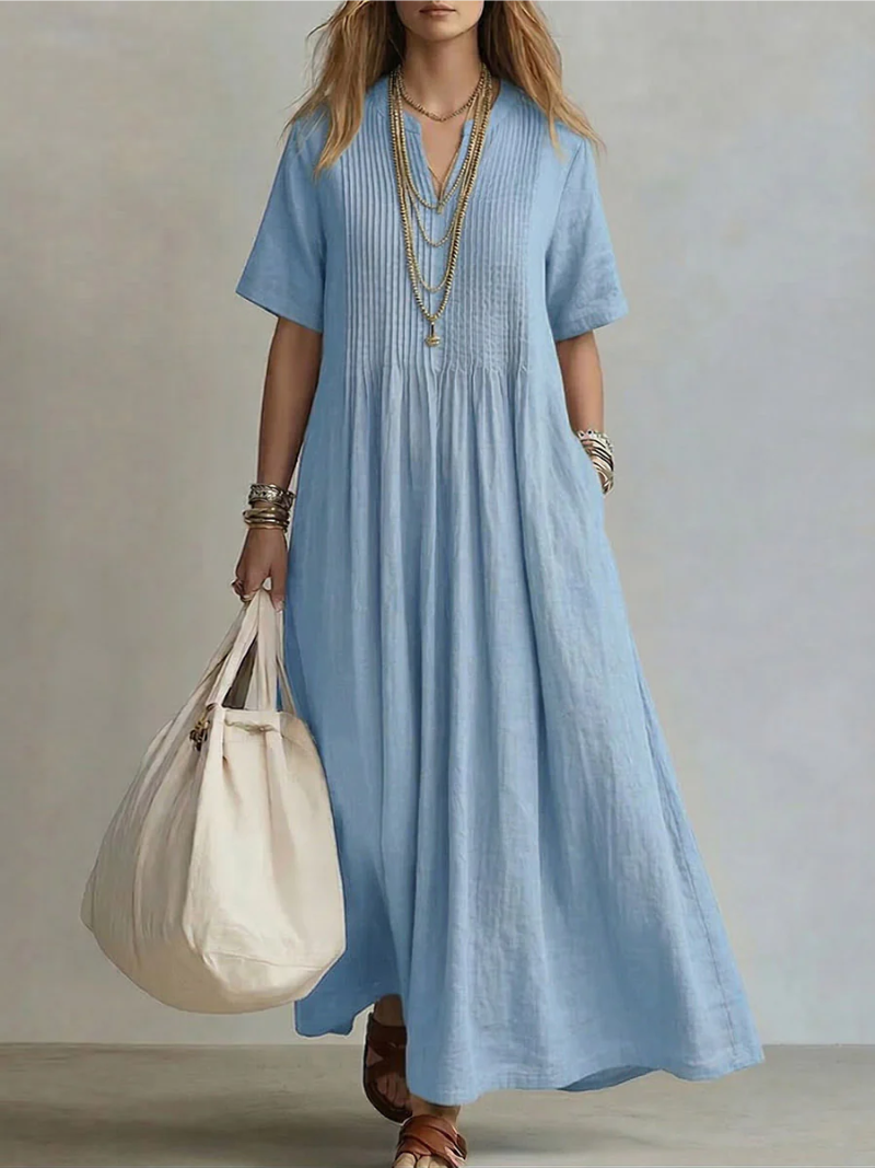 Pleated maxi dress in sky blue