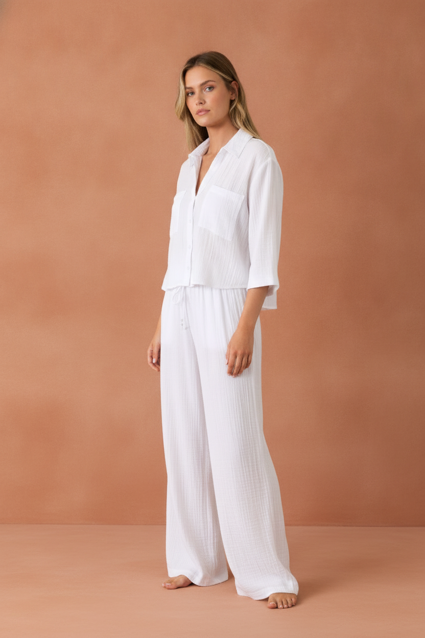 Z Supply Helena White Cotton Gauze Button-Up