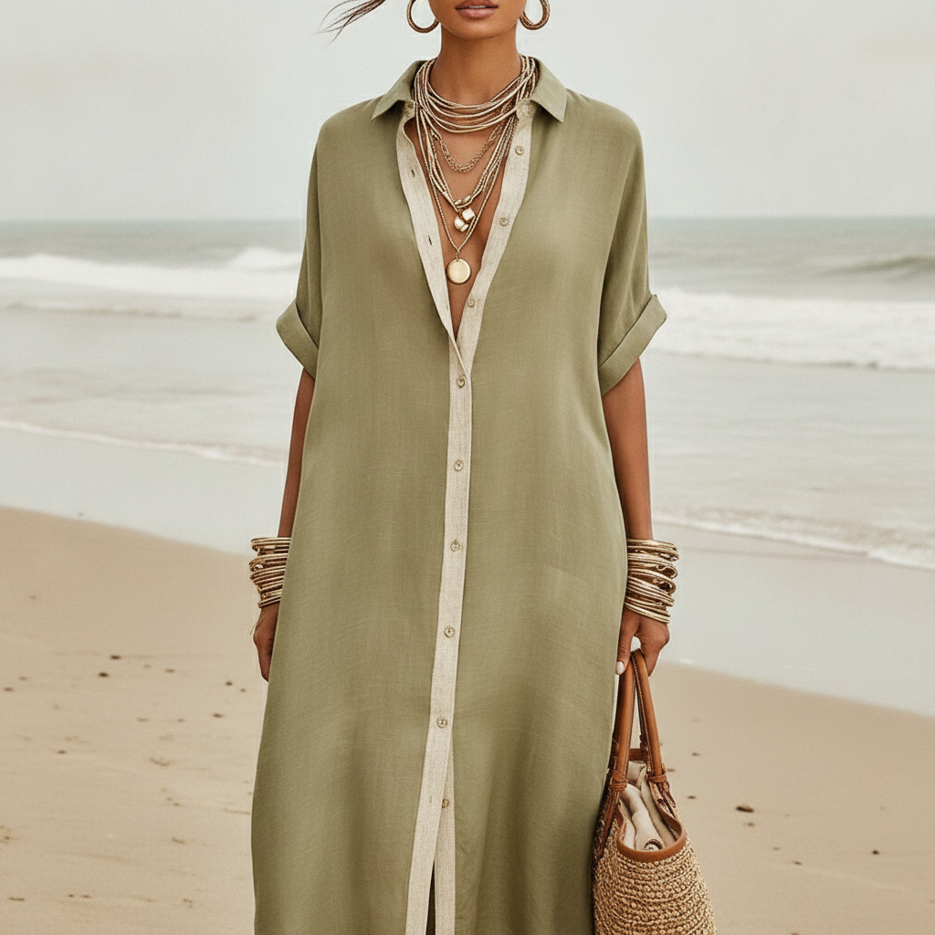 Women's Relaxed Fit Button-Down Dress – Summer Sundress for...