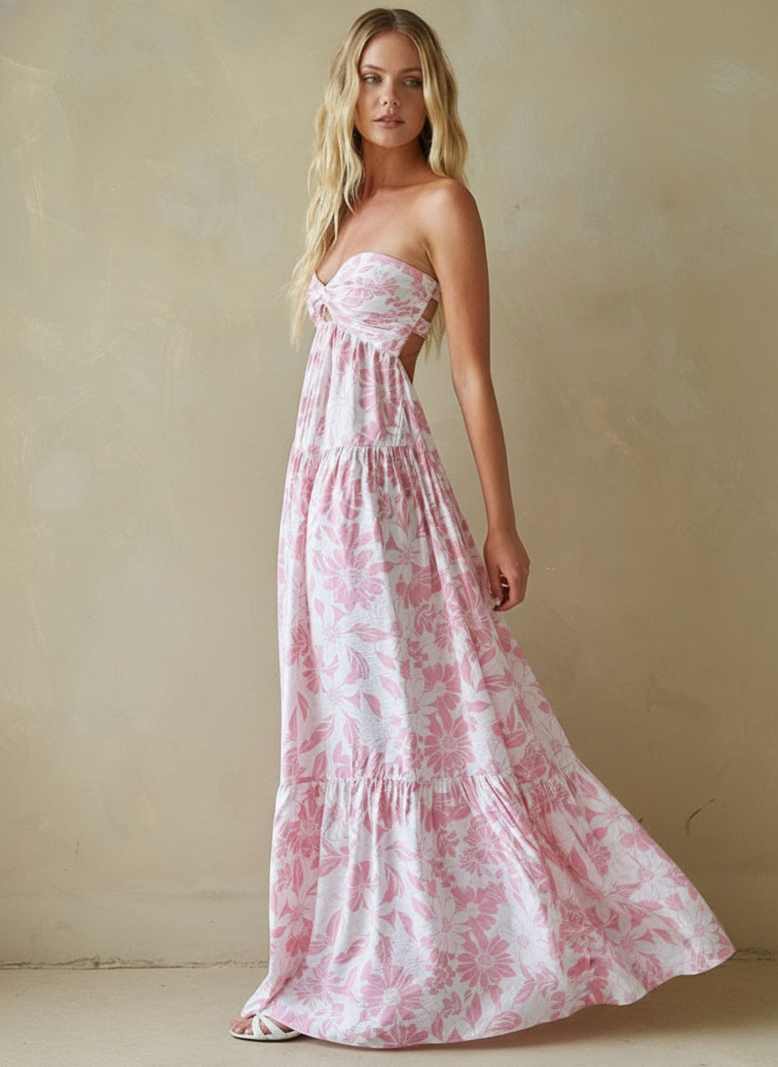 Floral Maxi Dress with Twist Front Design – Elegant Long Dress