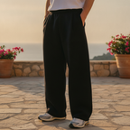 Oversized wide-leg sweatpants detail view