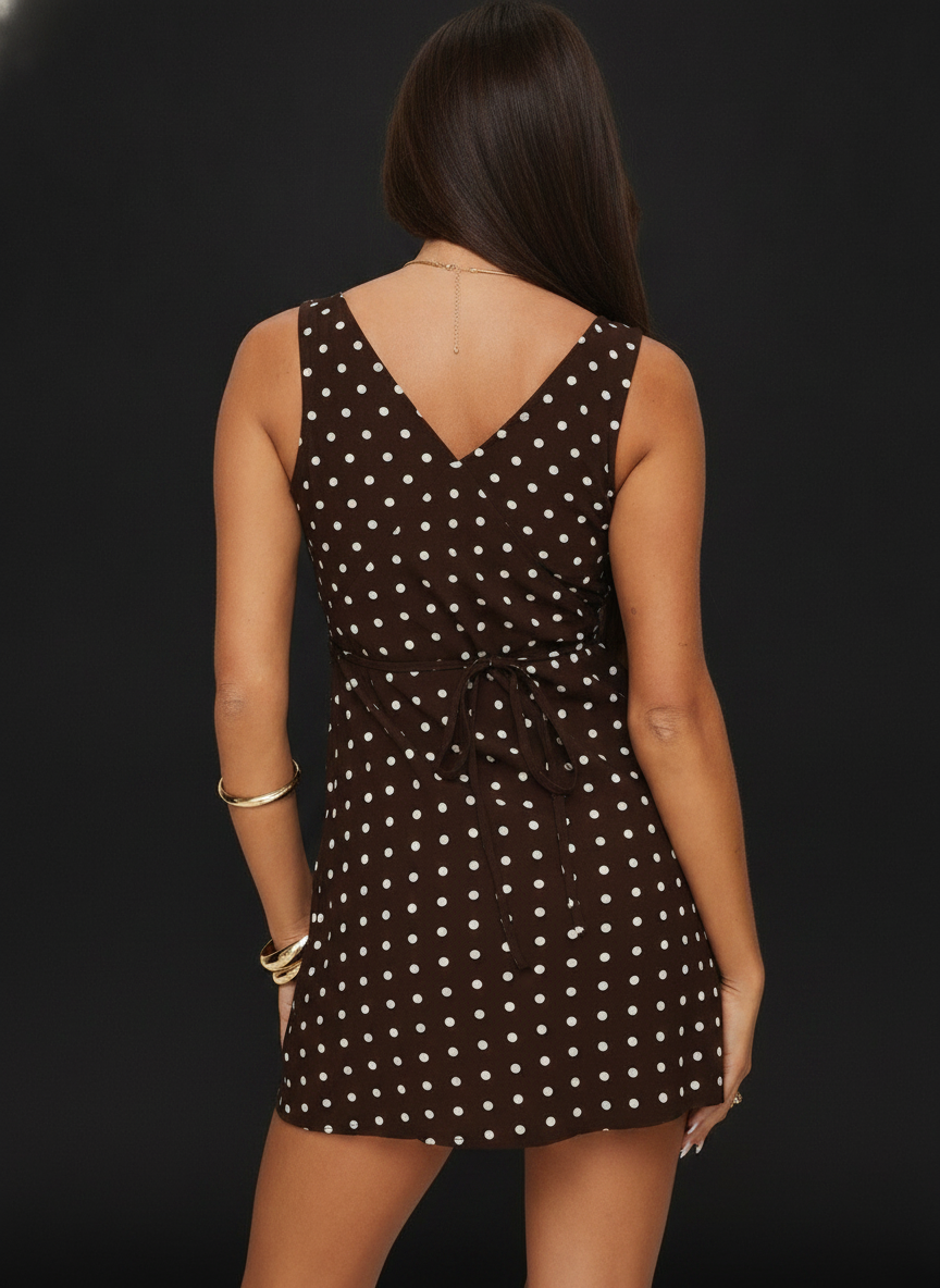 Nellie Collection | Women's Polka Dot Mini Dress with Tie-Back Design | Stylish V-Neck for Effortless Elegance