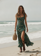 Boho Chic | Floral Maxi Dress with Ruffled Sleeves | Elegant Style for Warm Weather