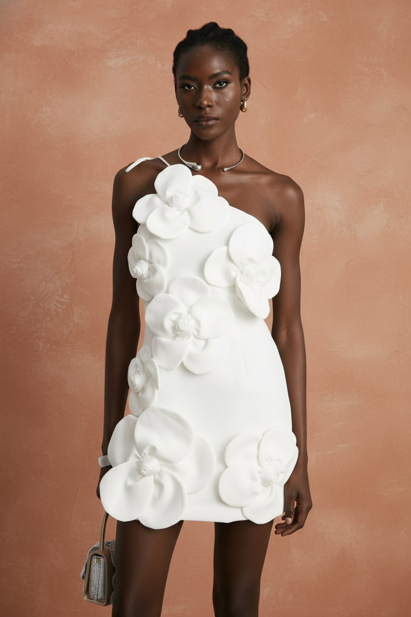 Women's White Cocktail Dress with Asymmetrical Design – Elegant...