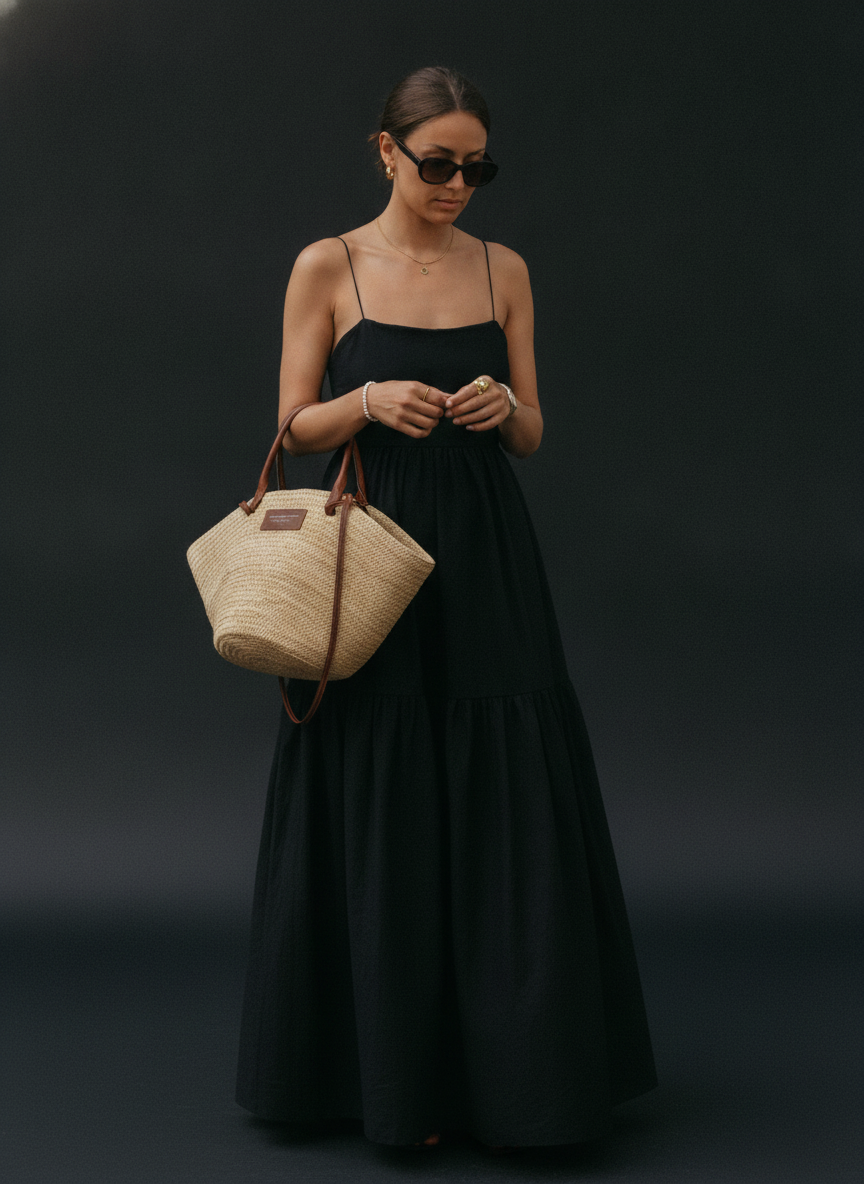 Black Maxi Dress with Low Cut Neckline – Sleeveless Long Dress