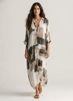 Bohemian Chic | Maxi Dress for Women with Abstract Print & Button-Front Design | Effortless Style for Everyday Wear
