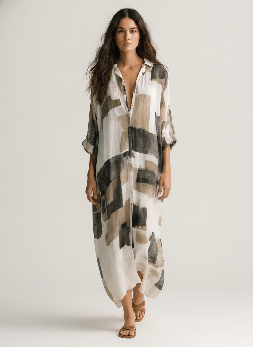 Bohemian Chic | Maxi Dress for Women with Abstract Print & Button-Front Design | Effortless Style for Everyday Wear