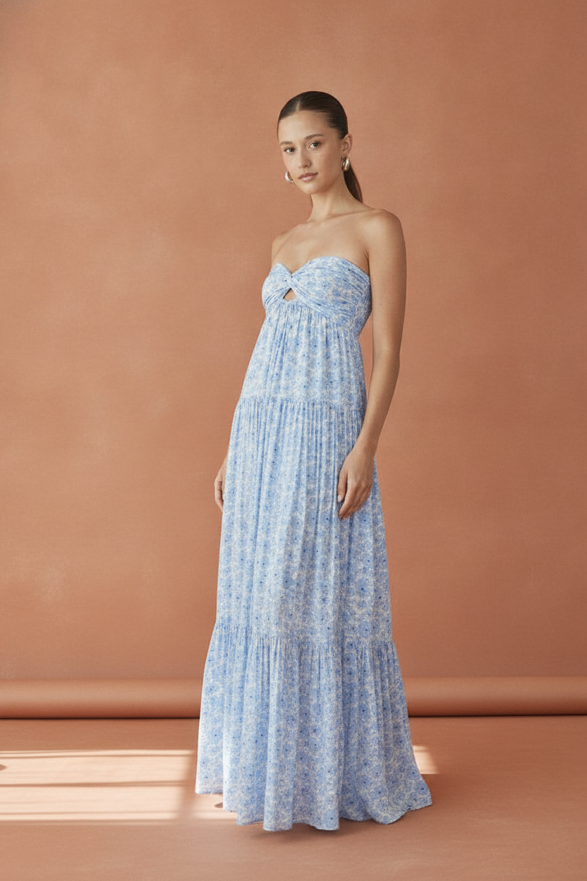 Floral Maxi Dress with Twist Front Design – Elegant Long Dress