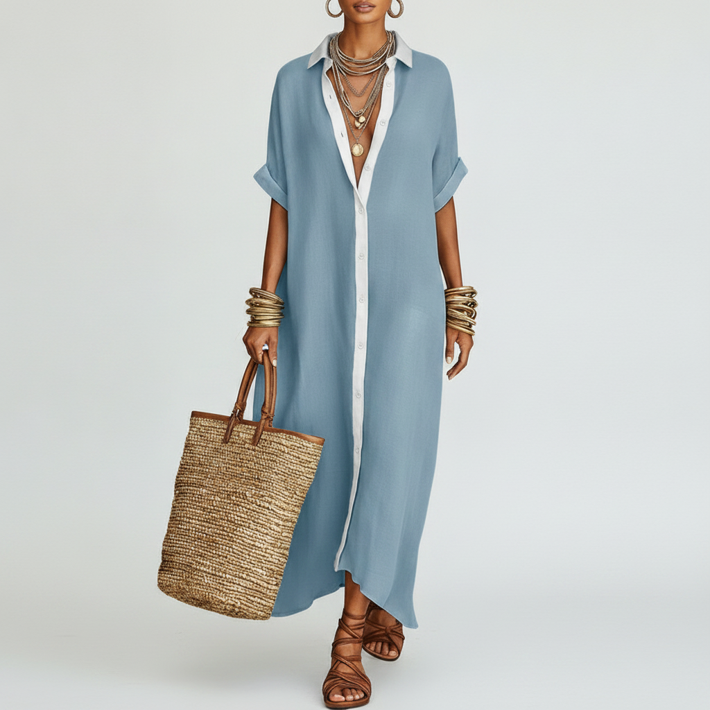 Women's Relaxed Fit Button-Down Dress – Summer Sundress for...