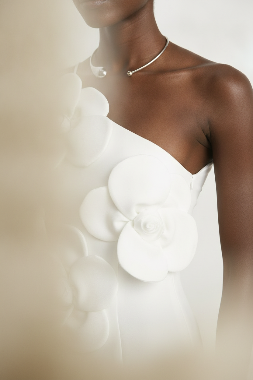 Women's White Cocktail Dress with Asymmetrical Design – Elegant...