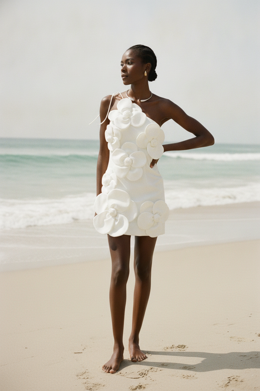 Women's White Cocktail Dress with Asymmetrical Design – Elegant...