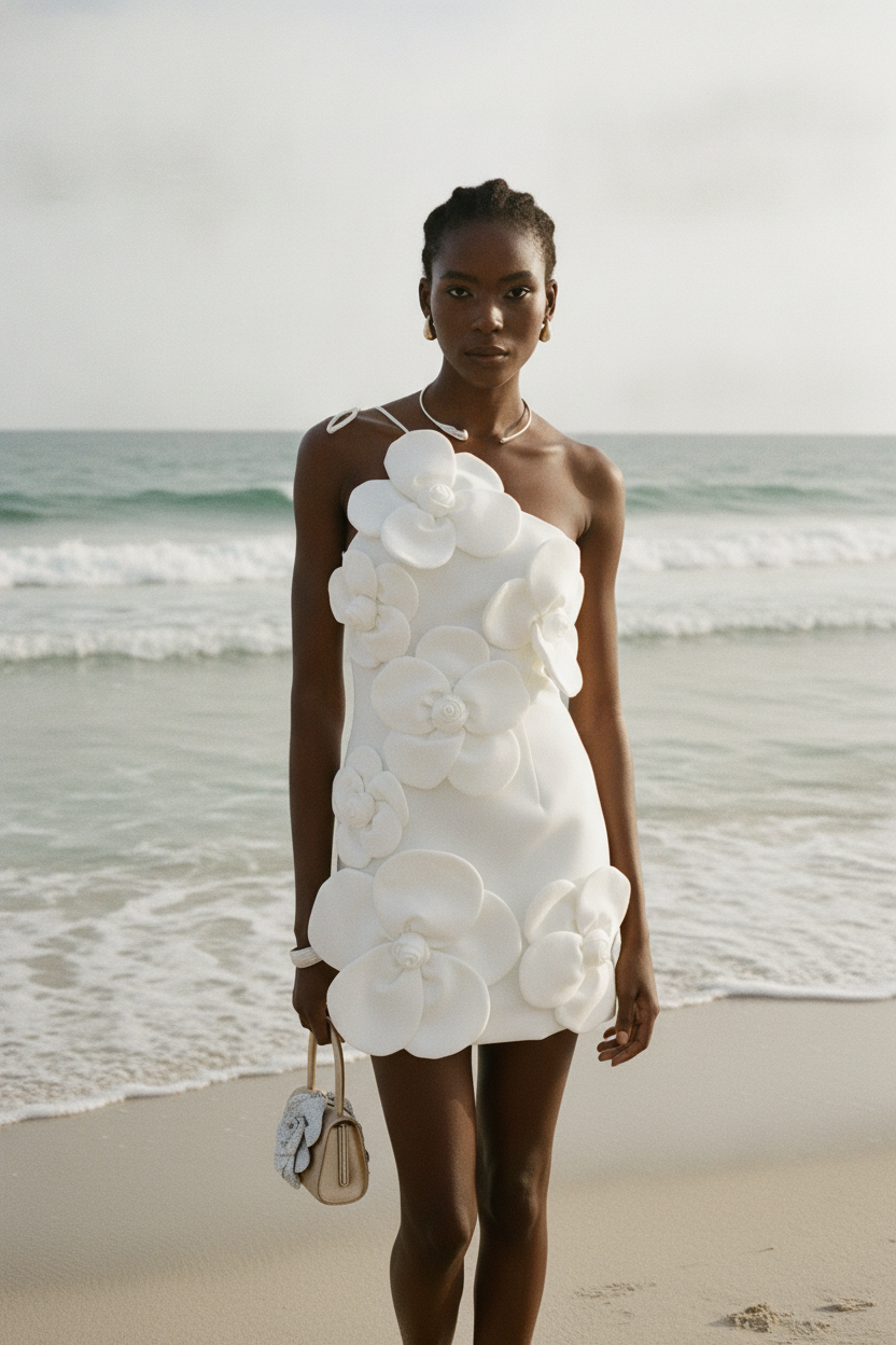 Women's White Cocktail Dress with Asymmetrical Design – Elegant...