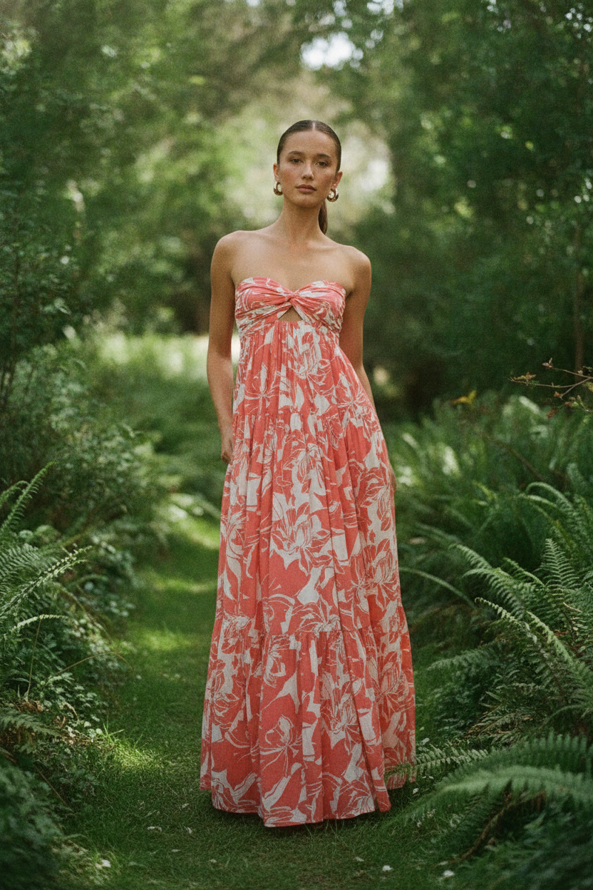 Floral Maxi Dress with Twist Front Design – Elegant Long Dress