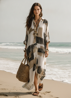 Bohemian Chic | Maxi Dress for Women with Abstract Print & Button-Front Design | Effortless Style for Everyday Wear