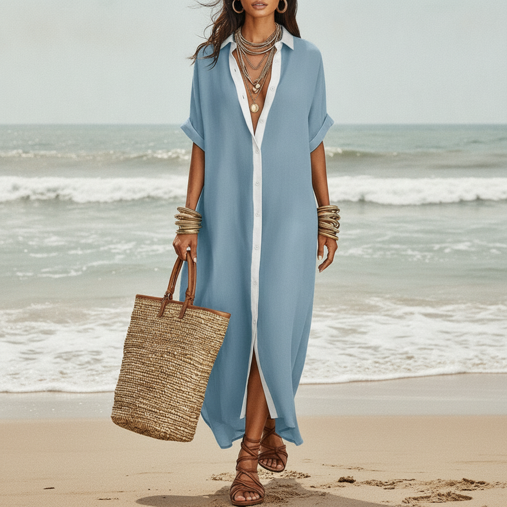 Women's Relaxed Fit Button-Down Dress – Summer Sundress for...