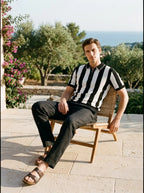 Male model in knit polo shirt