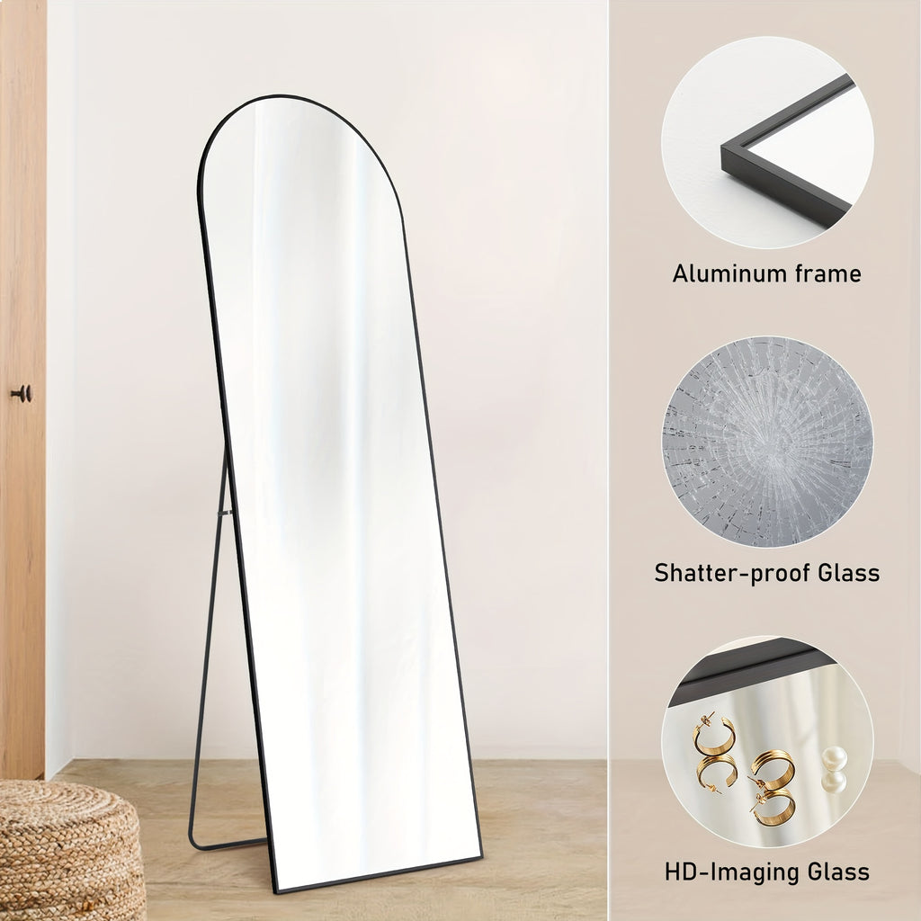 Arched Full-Length Mirror — Tall Oval Floor Mirror, Aluminum Frame
